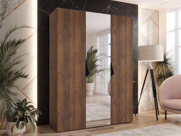 Gardróbszekrény Hartford 624, Laminált forgácslap, 202x150x52cm, Fekete, Dió