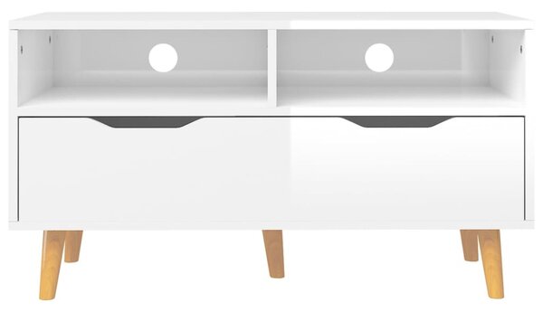 Magasfényű fehér szerelt fa TV-szekrény 90 x 40 x 48,5 cm