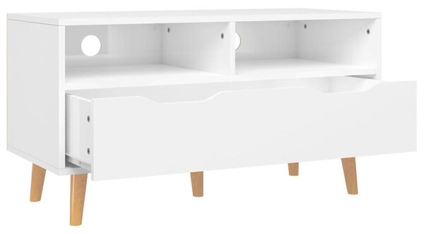 Magasfényű fehér szerelt fa TV-szekrény 90 x 40 x 48,5 cm