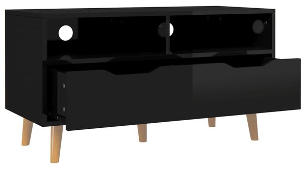 Magasfényű fekete szerelt fa TV-szekrény 90 x 40 x 48,5 cm
