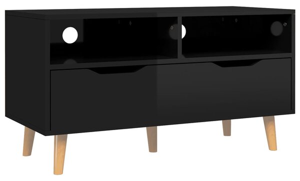 Magasfényű fekete szerelt fa TV-szekrény 90 x 40 x 48,5 cm