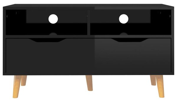 Magasfényű fekete szerelt fa TV-szekrény 90 x 40 x 48,5 cm