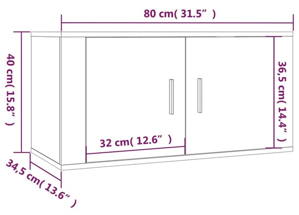 2 db fehér falra szerelhető TV-szekrény 80 x 34,5 x 40 cm