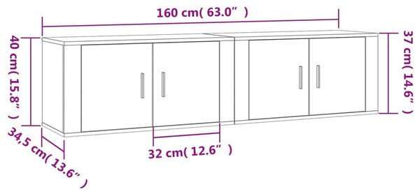 2 db fehér falra szerelhető TV-szekrény 80 x 34,5 x 40 cm