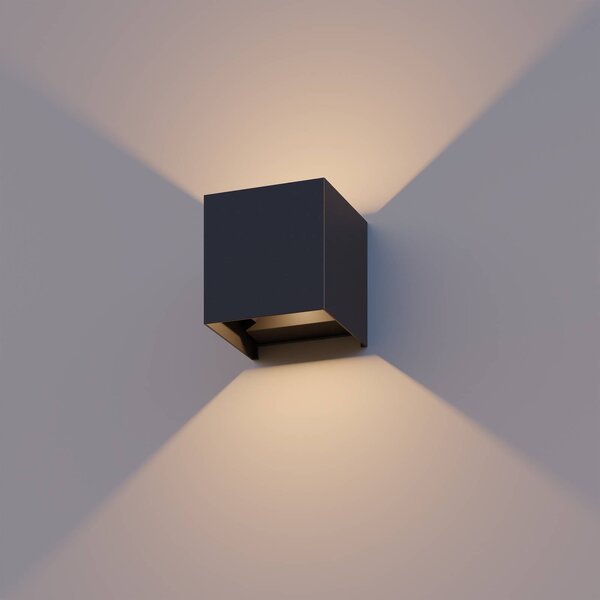 Calex LED kültéri falilámpa Cube, fel/le, magasság 10 cm, fekete, Fekete, Alumínium, Modern