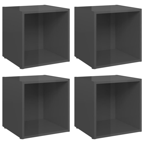 4 db magasfényű szürke szerelt fa TV-szekrény 37 x 35 x 37 cm