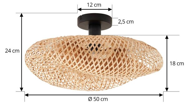 Lindby mennyezeti lámpa Eleane, bambusz, natúr, Ø 50 cm, dimmelhető, Világos fa, Nappali / Étkező, Fa, Vidéki otthon / Rusztikus