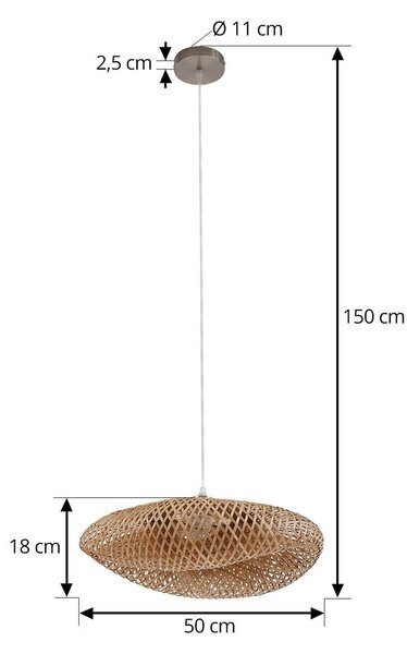 Lindby lógó világítás Eleane, bambusz, natúr, Ø 50 cm, dimmelhető, Világos fa, Nappali / Étkező, Fa, Vidéki otthon / Rusztikus