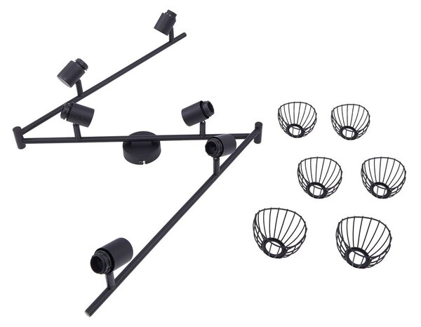 Lindby mennyezeti lámpa Piena, fekete, 6 lámpás, fém, 150cm, dimmelhető, Fekete, Nappali / Étkező, fém, Modern