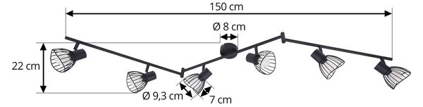 Lindby mennyezeti lámpa Piena, fekete, 6 lámpás, fém, 150cm, dimmelhető, Fekete, Nappali / Étkező, fém, Modern