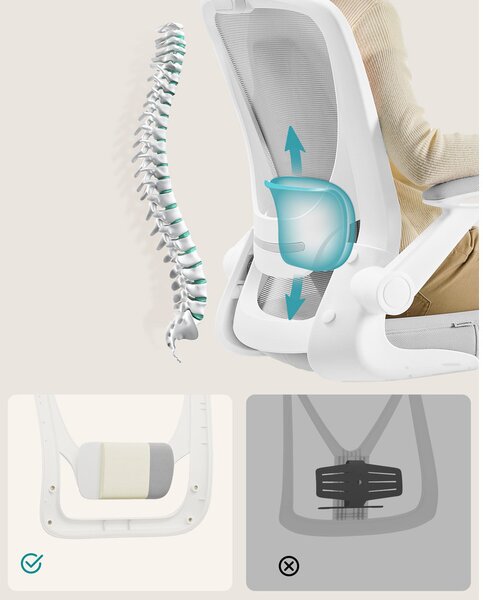 SONGMICS ergonomikus hálós irodai szék fejtámasszal, világosszürke