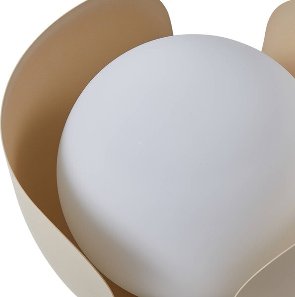 Lindby Fiora asztali lámpa, bézs, üveg, fém, Ø 20 cm, Krém / borostyánsárga, Nappali / Étkező, fém, Modern