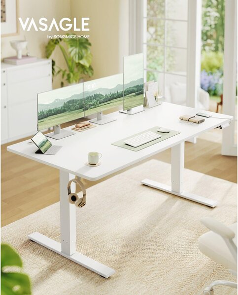 VASAGLE Elektromos állítható magasságú íróasztal USB-C porttal, 160x80 cm, fehér