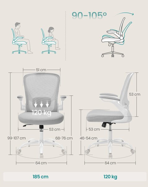 SONGMICS ergonomikus hálós irodai szék fejtámasszal, világosszürke