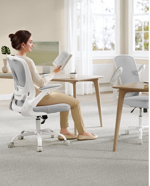 SONGMICS ergonomikus hálós irodai szék fejtámasszal, világosszürke