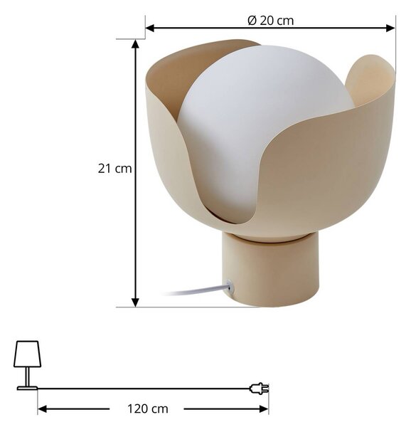 Lindby Fiora asztali lámpa, bézs, üveg, fém, Ø 20 cm, Krém / borostyánsárga, Nappali / Étkező, fém, Modern