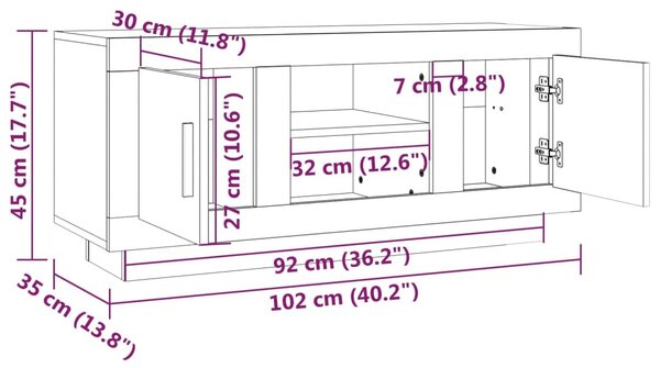 Betonszürke szerelt fa TV-szekrény 102x35x45 cm