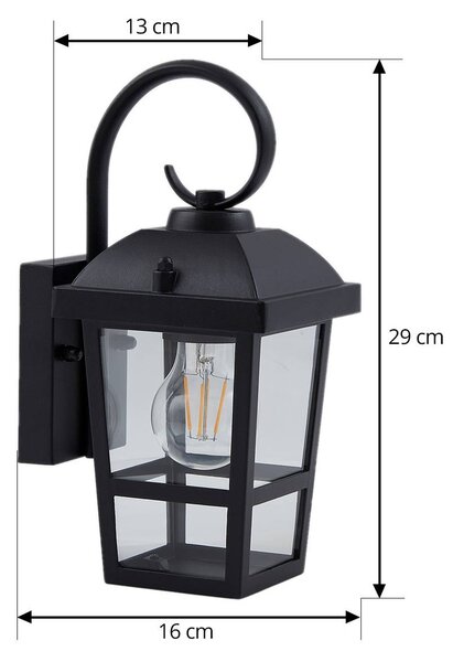 Lindby Eloane kültéri fali lámpa, fekete, rozsdamentes acél, 29 cm, dimmelhető, Fekete, Rozsdamentes acél, Modern