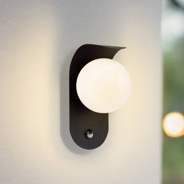 Lindby LED kültéri fali lámpa Lacie, érzékelő, fekete/fehér, alumínium, Fekete, Alumínium, Modern