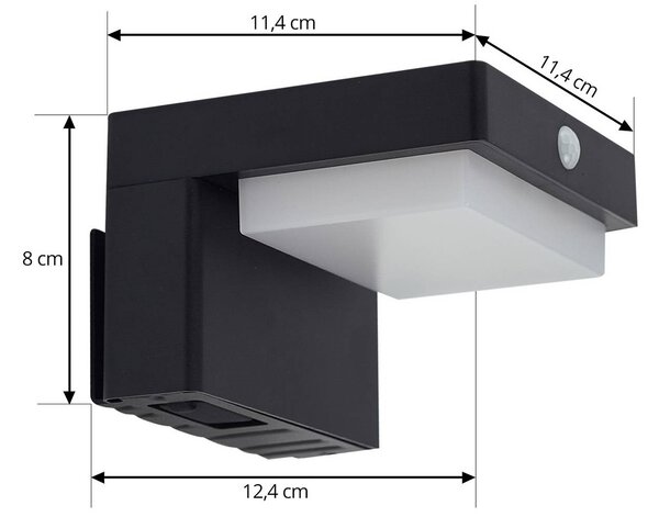 Lindby LED napelemes fali lámpa Eleazar, fekete, szenzoros, dimmelhető, Fekete, Alumínium, Modern