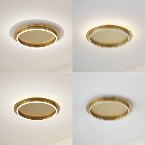 Lindby LED mennyezeti lámpa Kunis, arany, műanyag, Ø 46cm, Sárgaréz / arany, Nappali / Étkező, Műanyag, Modern