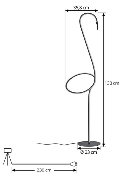 Lindby LED állólámpa Pajaro, 130 cm, fekete, CCT, fényerőszabályzó,, dimmelhető, Fekete, Nappali / Étkező, fém, Modern