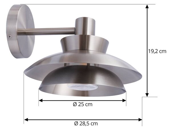 Lucande Thais kültéri fali lámpa, rozsdamentes acél, Ø 25 cm, dimmelhető, Alu / szürke / cink, Rozsdamentes acél, Modern