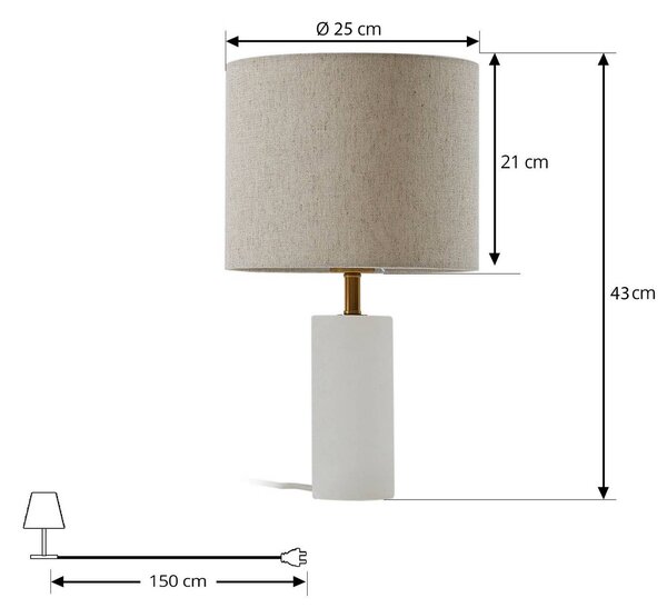 Lindby asztali lámpa, alabástrom, fehér/bézs, Ø 25 cm, márvány, E27, Krém / borostyánsárga, Nappali / Étkező, Textil / szövet / selyem, Skandináv