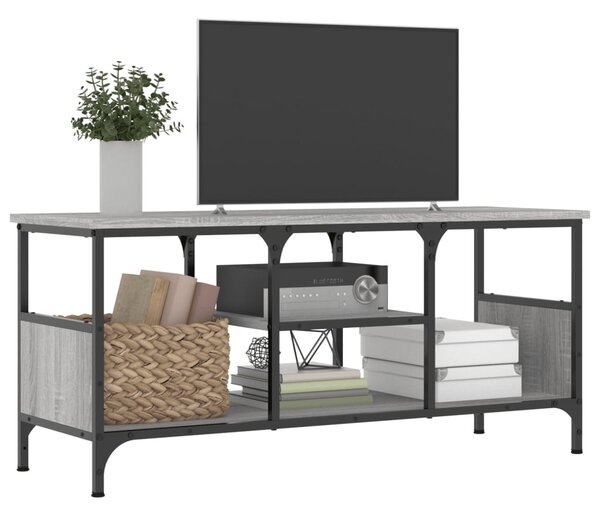 Szürke sonoma színű szerelt fa és vas TV-szekrény 100x35x45 cm