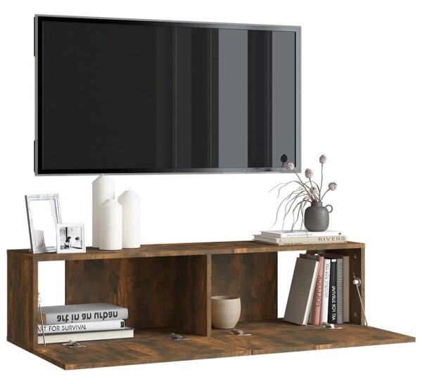 Füstös tölgy színű szerelt fa fali TV-szekrény 120 x 30 x 30 cm