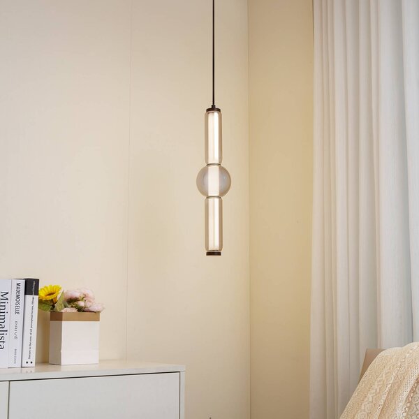 Lucande LED lógó világítás Savete, füstszürke, üveg, Ø 12 cm, Alu / szürke / cink, Nappali / Étkező, Üveg, Modern
