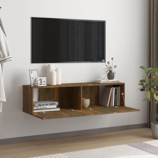 Füstös tölgy színű szerelt fa fali TV-szekrény 120 x 30 x 30 cm