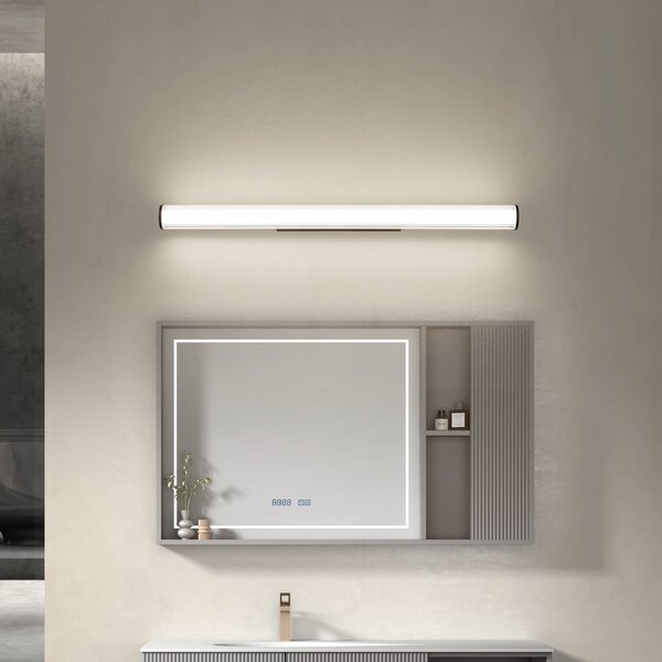 Lindby LED-es fali lámpa Kirka, fekete, fém, IP44, 90cm, CCT, Fekete, Fürdőszoba, fém, Modern