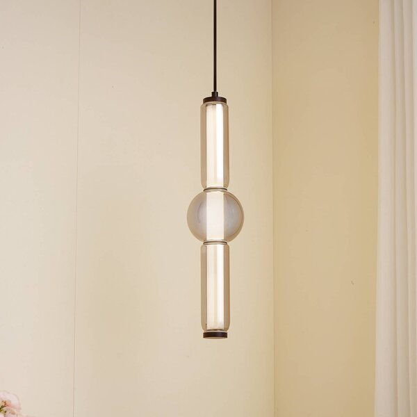 Lucande LED lógó világítás Savete, füstszürke, üveg, Ø 12 cm, Alu / szürke / cink, Nappali / Étkező, Üveg, Modern