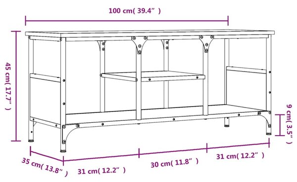 Szürke sonoma színű szerelt fa és vas TV-szekrény 100x35x45 cm