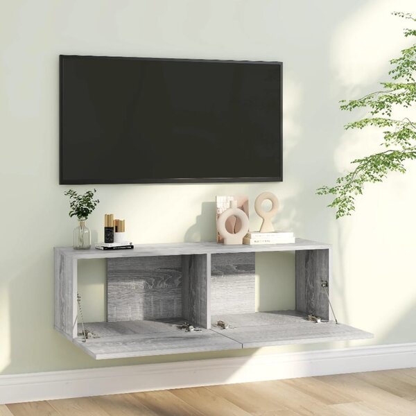 Szürke sonoma színű szerelt fa TV-szekrény 100 x 30 x 30 cm