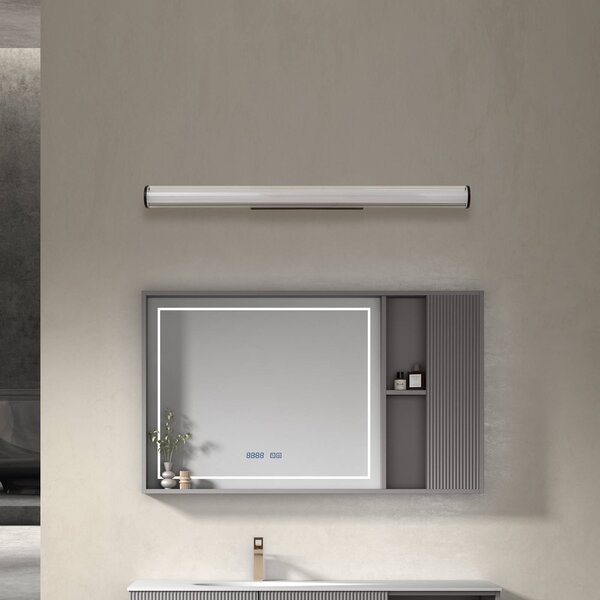 Lindby LED-es fali lámpa Kirka, fekete, fém, IP44, 90cm, CCT, Fekete, Fürdőszoba, fém, Modern