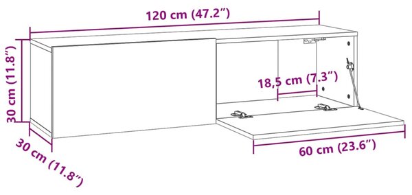 Szürke sonoma színű szerelt fa TV-szekrény 120 x 30 x 30 cm