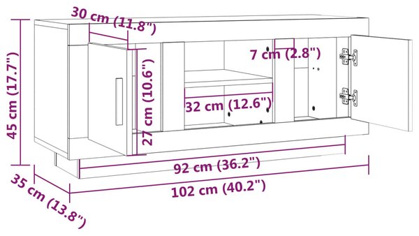Fehér szerelt fa TV-szekrény 102 x 35 x 45 cm