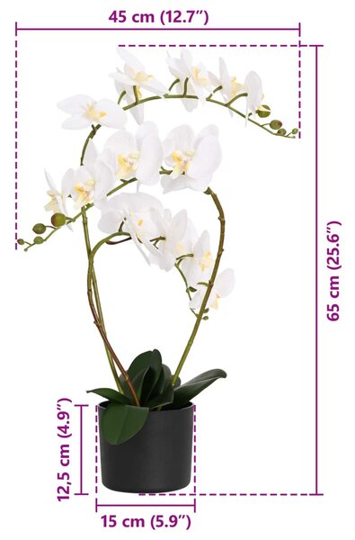 Mesterséges orchidea növény cserépben Fehér 45 x 15 x 65 cm