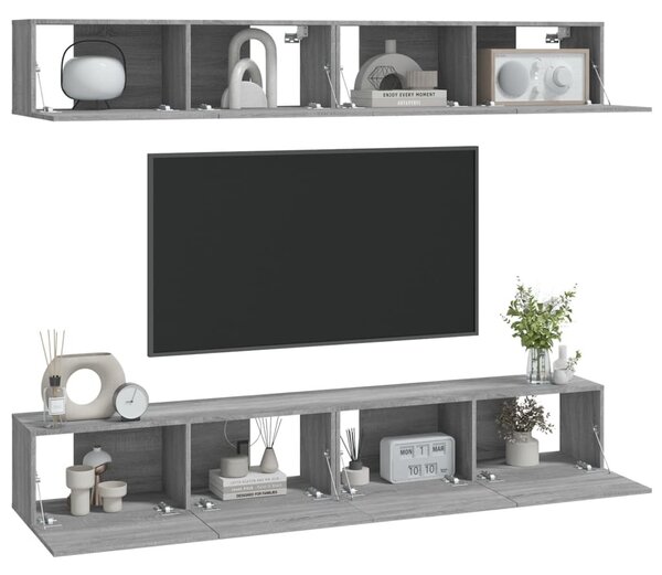 4 db szürke sonoma színű fali TV-szekrény 100 x 30 x 30 cm