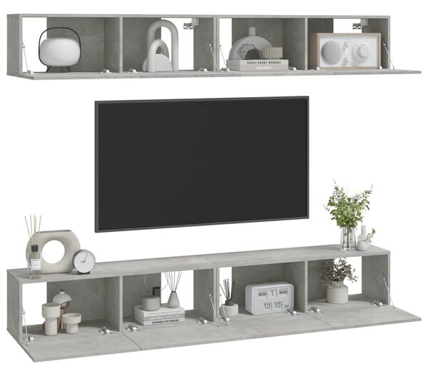 4 db betonszürke fali TV-szekrény 100 x 30 x 30 cm