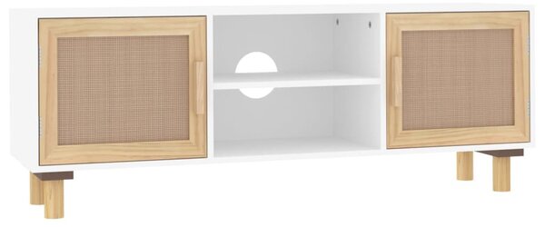 Fehér fenyőfa és természetes rattan TV-szekrény 105x30x40 cm
