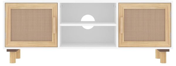 Fehér fenyőfa és természetes rattan TV-szekrény 105x30x40 cm