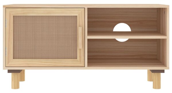 Barna tömör fenyő és természetes rattan TV-szekrény 80x30x40 cm