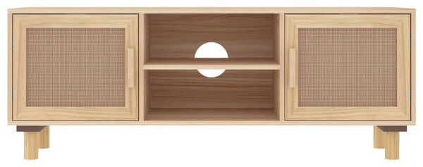 Barna fenyőfa és természetes rattan TV-szekrény 105x30x40 cm