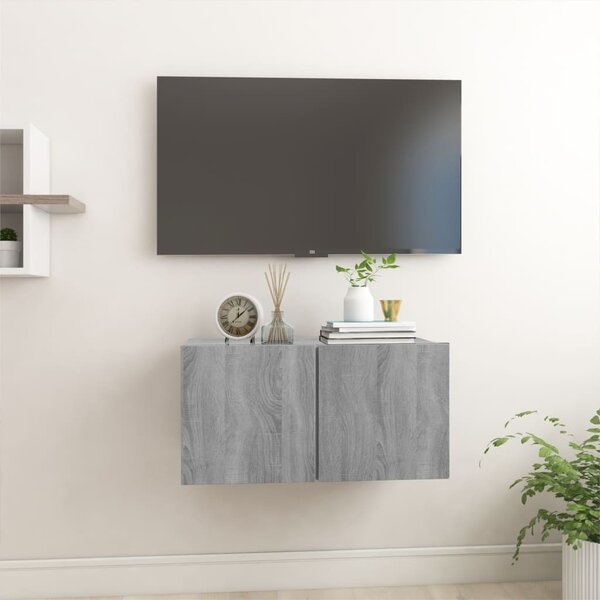 Szürke sonoma színű szerelt fa függő TV-szekrény 60x30x30 cm
