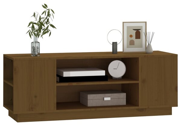 Mézbarna tömör fenyőfa TV-szekrény 110 x 35 x 40,5 cm