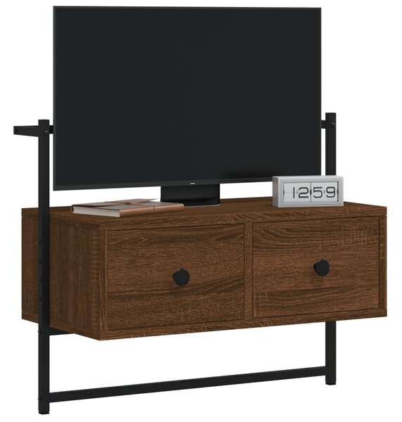Barna tölgyszínű szerelt fa fali TV szekrény 60,5 x 30 x 51 cm