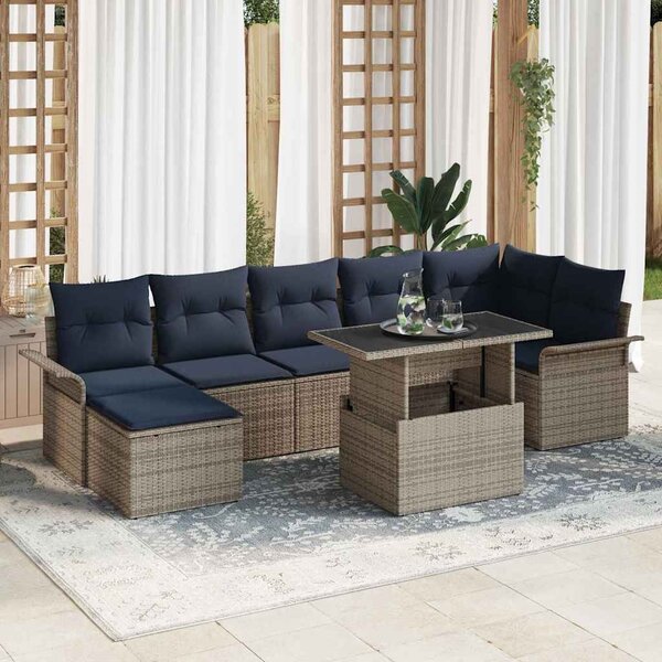 Kerti Kanapé Szett párnával tárolóval 8 pcs Szürke Poly Rattan